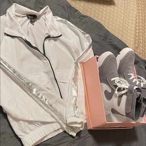 White Jacket and Gray Sneakers Set